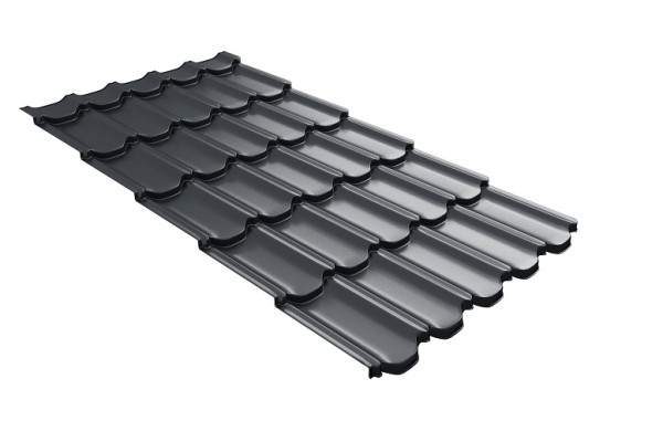 Металлочерепица квинта плюс с 3D резом 0,5 PurLite Мatt RAL 7024 мокрый асфальт купить в Абакане