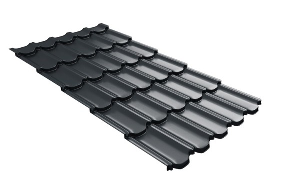 Металлочерепица квинта плюс с 3D резом 0,5 Satin RAL 7016 антрацитово-серый купить в Абакане